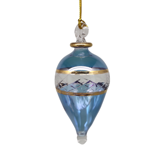 Lattice Glass Ornaments With Gold Accents - Light Blue Teardrop