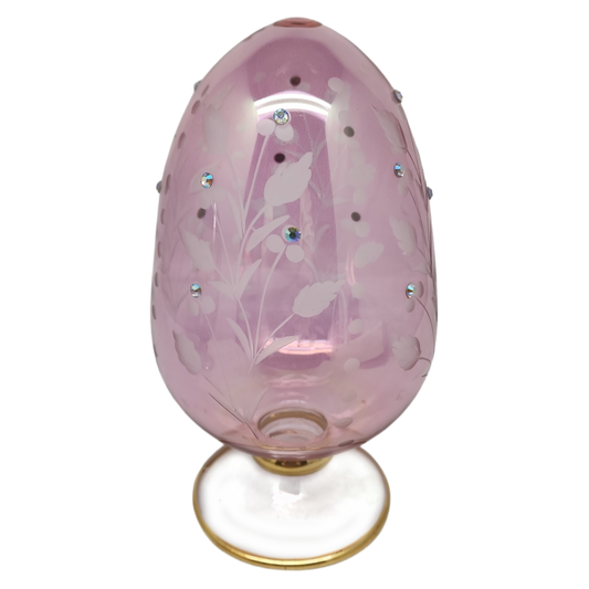 Pink Glass Egg With Floral Design