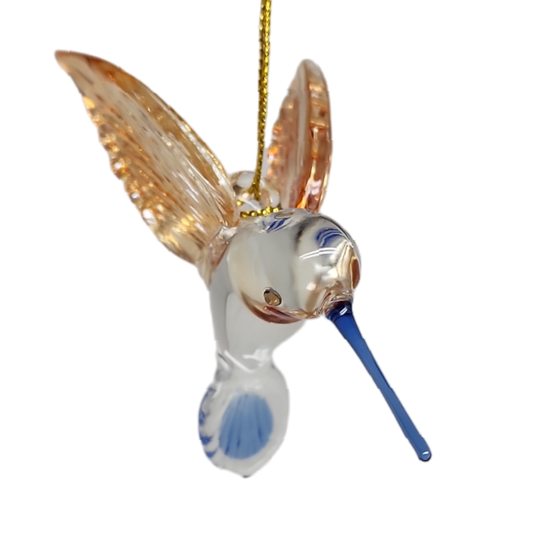 Egyptian Glass Golden Wing Blue Beak Hummingbird Ornament